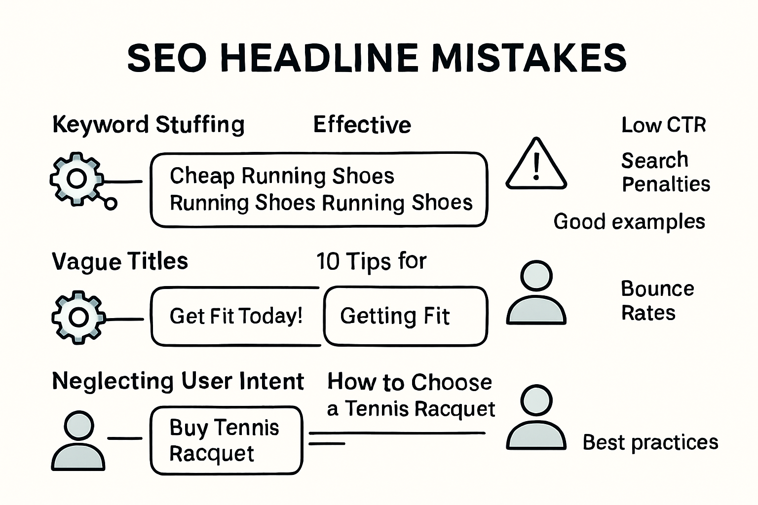 Infographic showing SEO headline mistakes and solutions