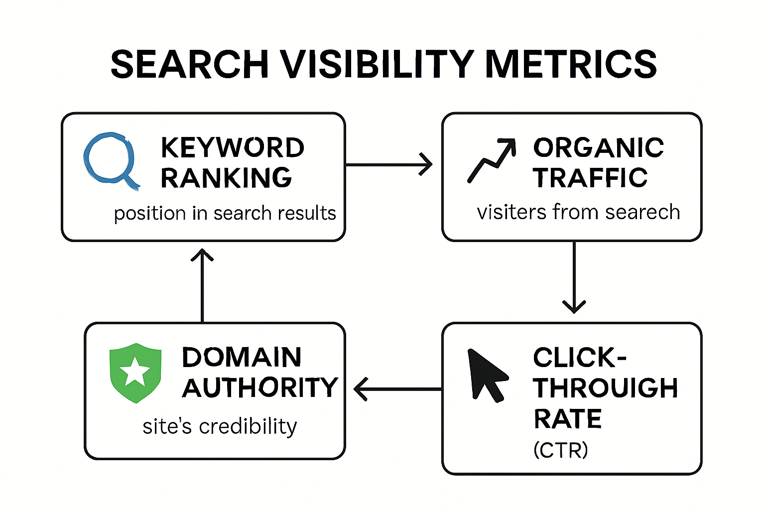 Infographic showing core search visibility metrics relationships