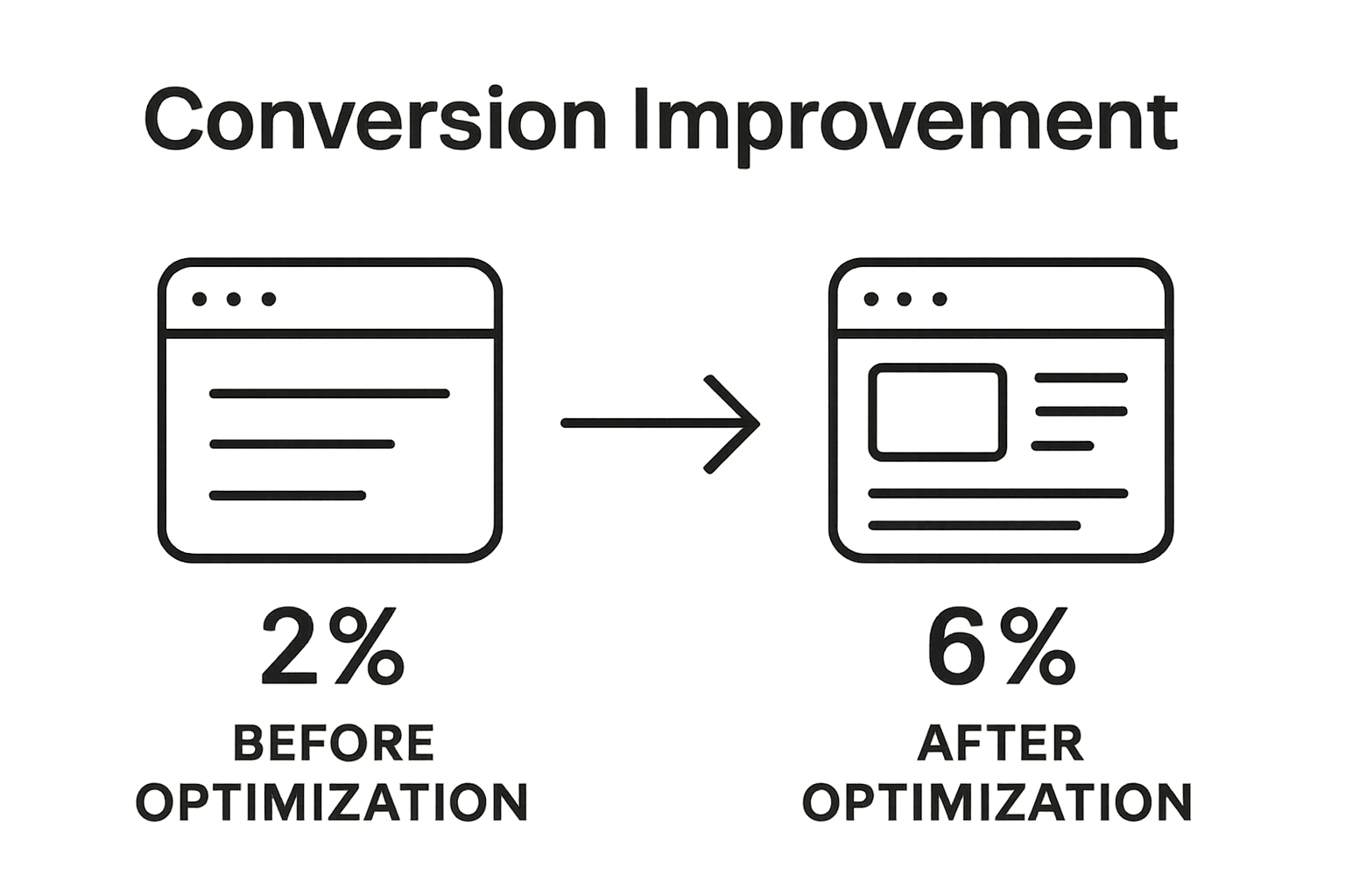 Infographic comparing landing page conversions before and after optimization