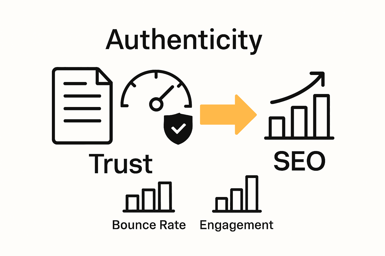 Infographic showing how authentic content increases trust and SEO ranking