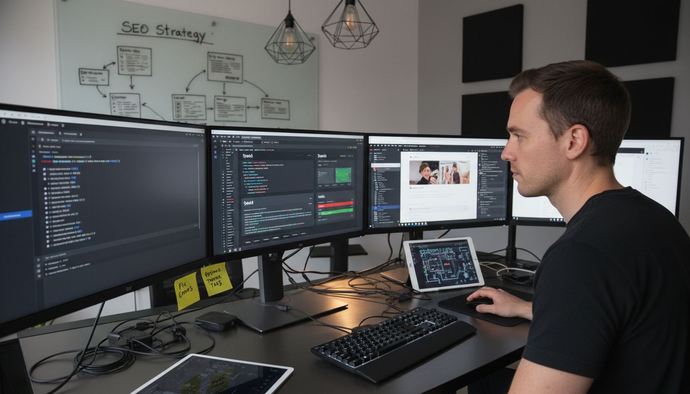 Developer analyzing website SEO optimizations