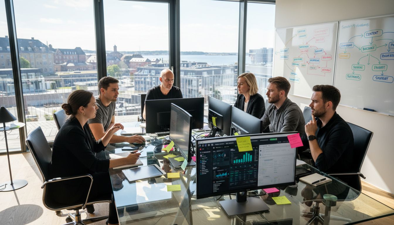SEO experts collaborating in modern Fredericia office
