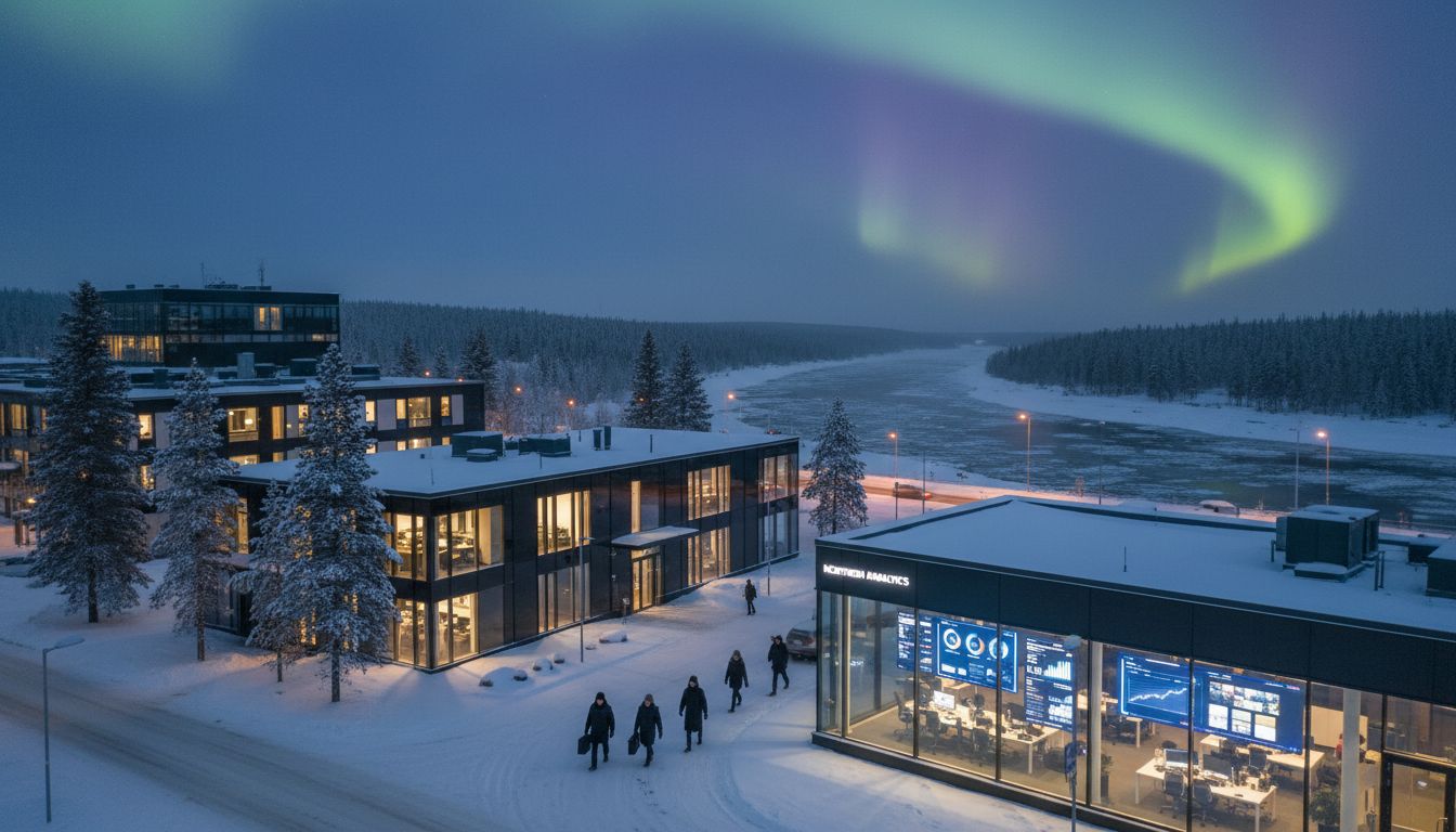 Aerial view of Rovaniemi business district in winter