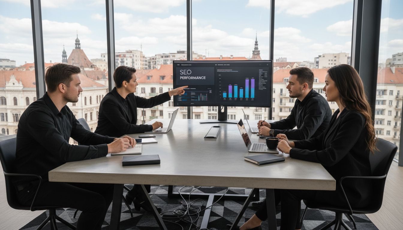 SEO agency team collaborating in Târgu Mureș office