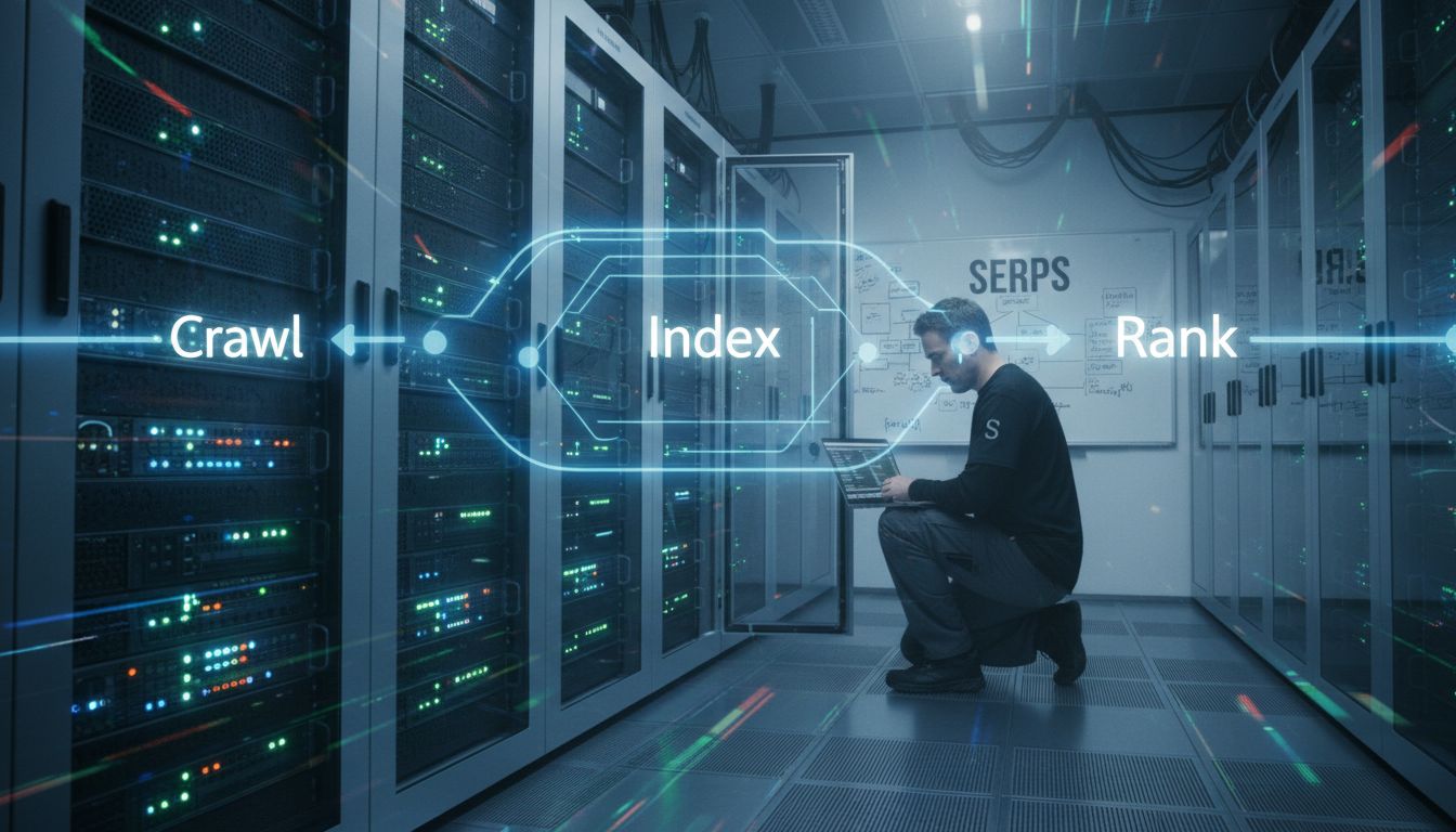 Algorithm process visualized in server room