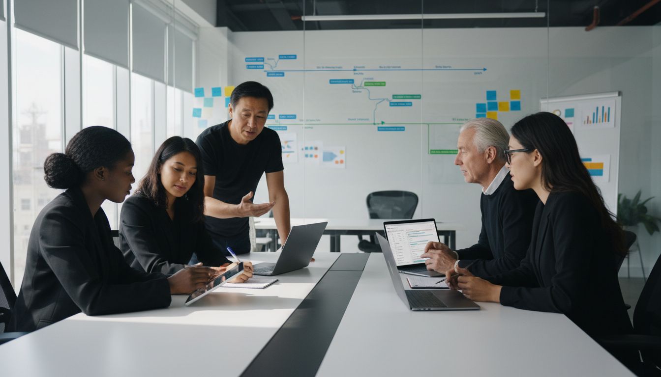 Team using digital project management tools in nonprofit office