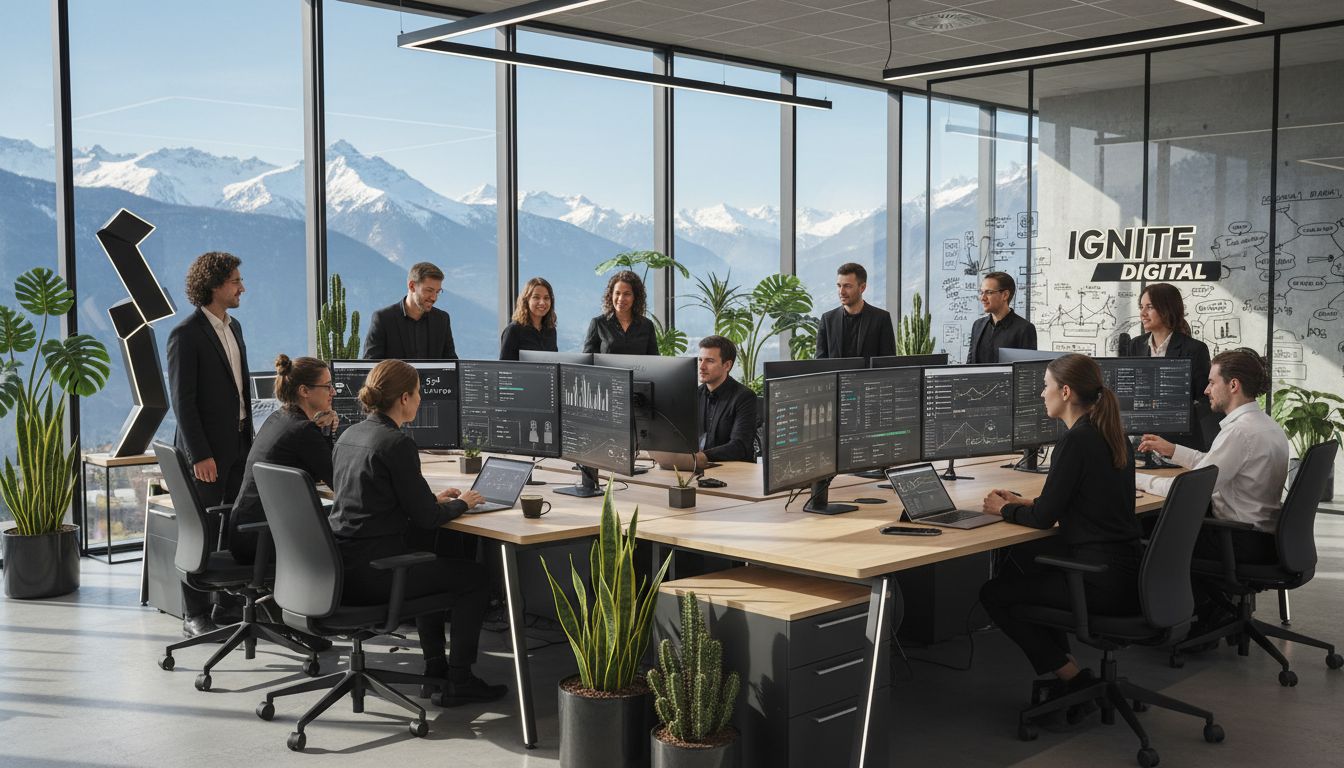 Modern digital marketing team collaborating in Grenoble office