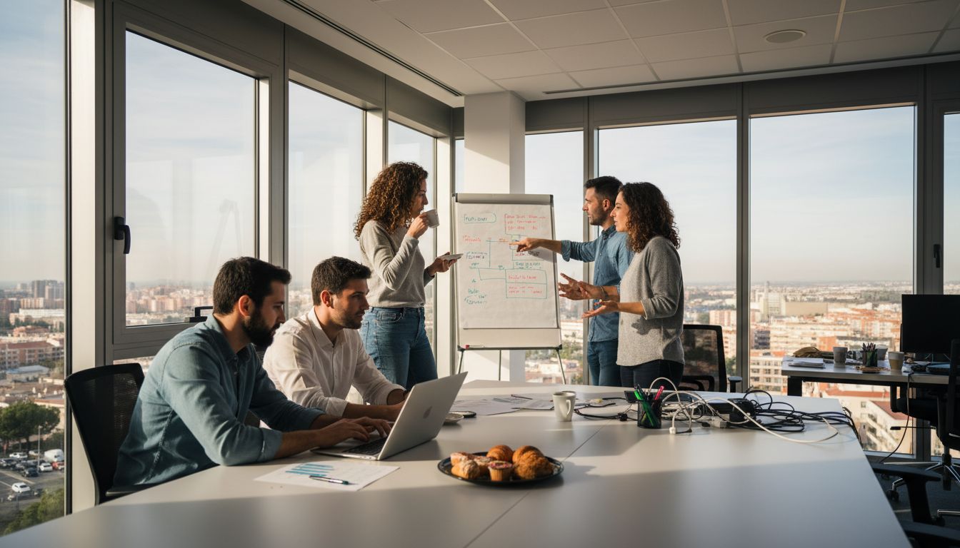 Equipo de marketing digital colaborando en una oficina de Alcobendas