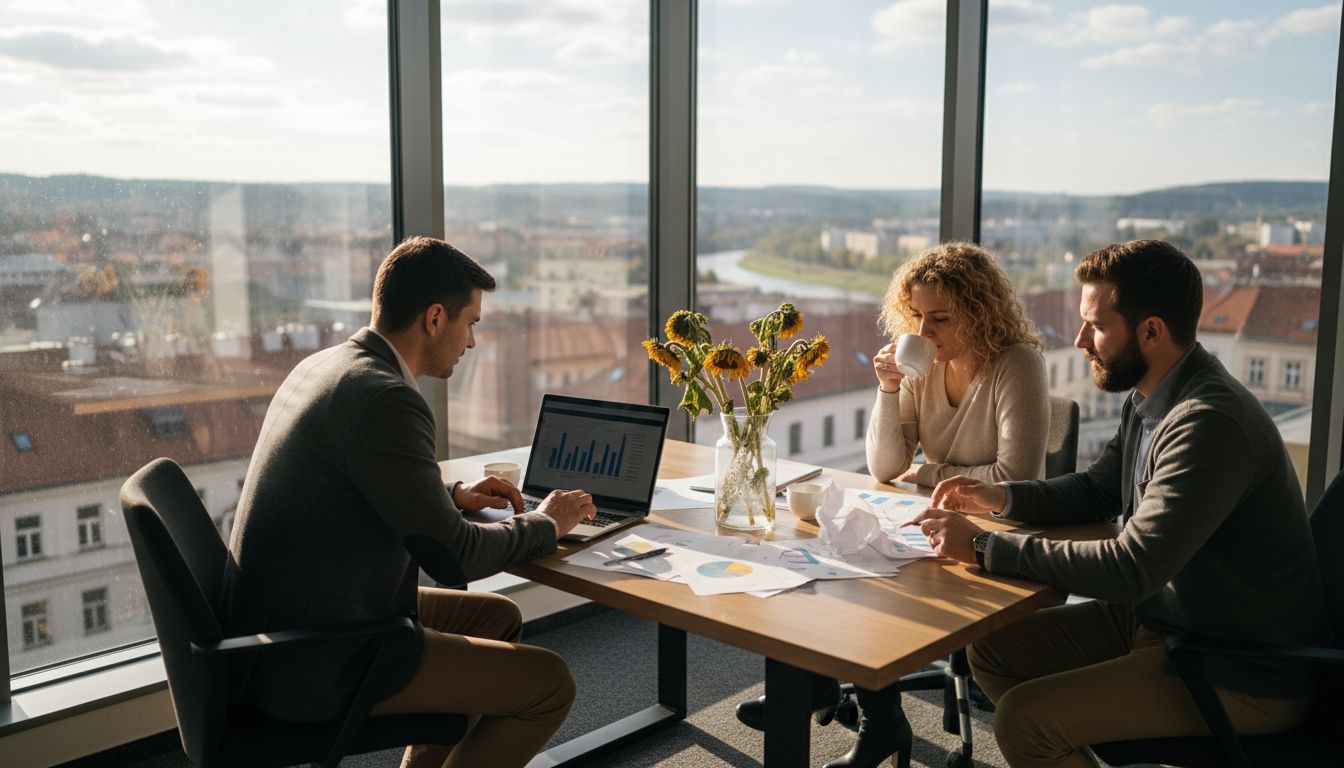 Digital agency team meeting in bright office
