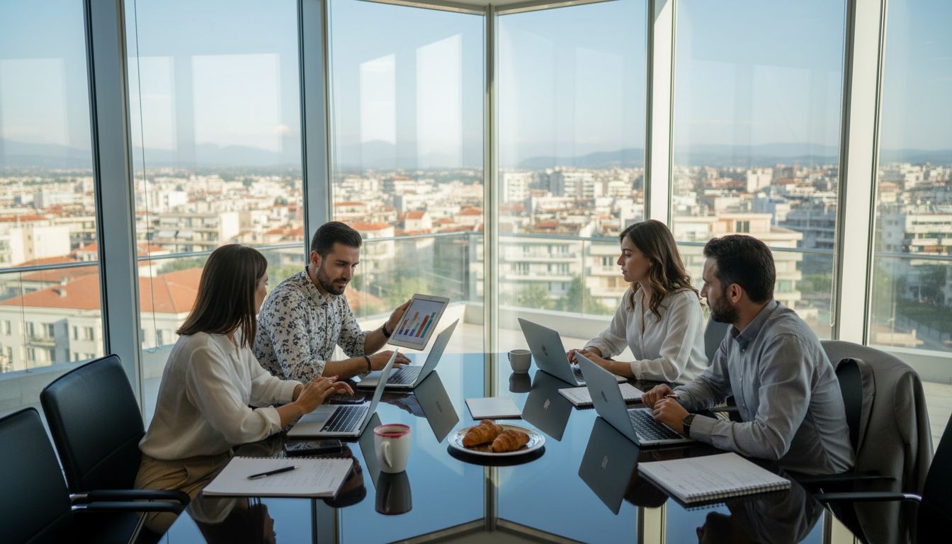 Team in office meeting about SEO strategies