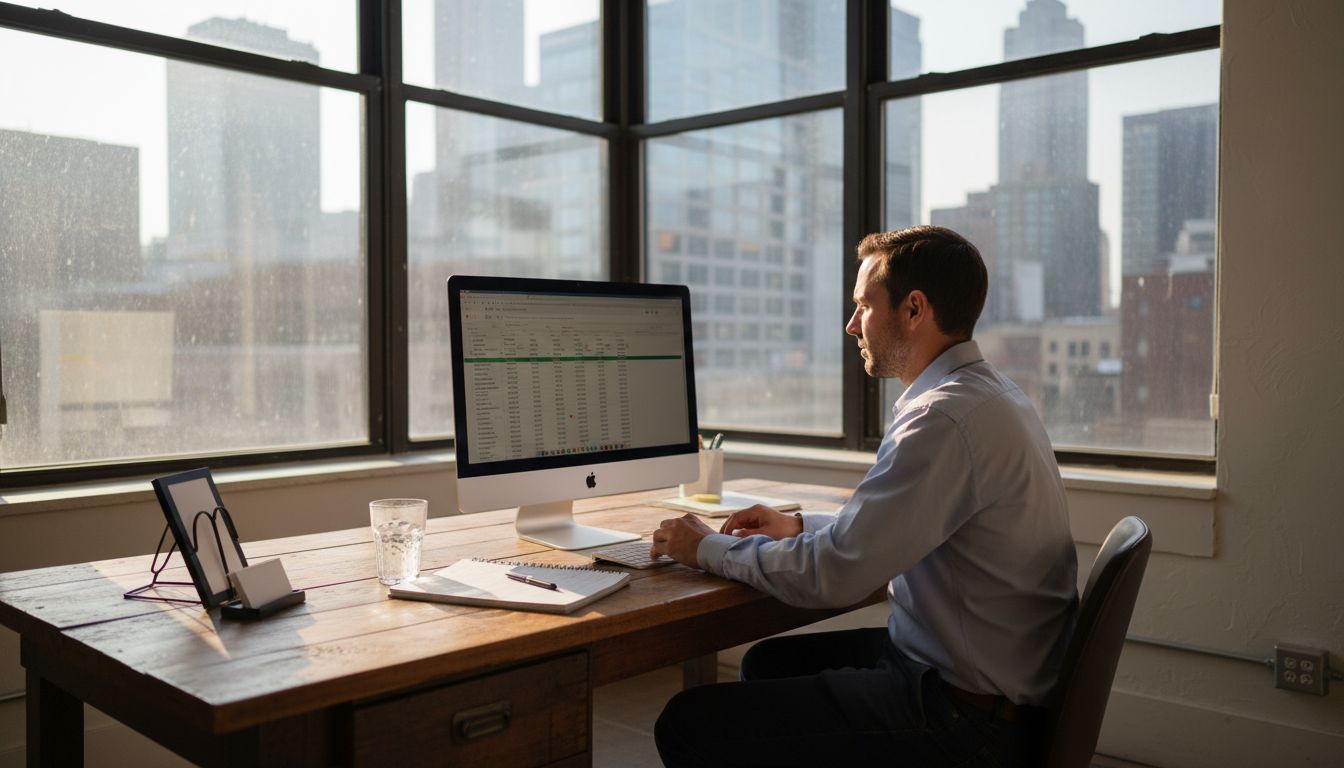 SEO expert in office reviewing analytics