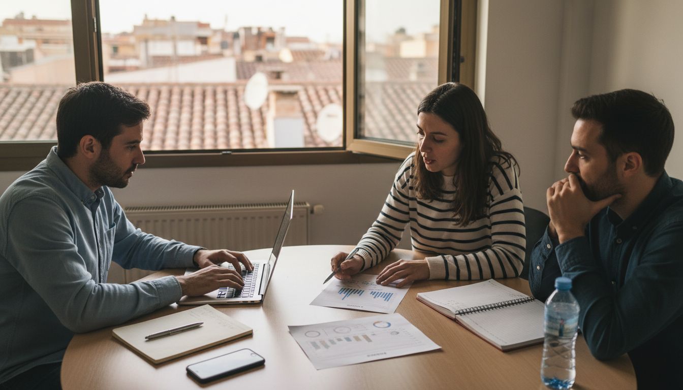 SEO agency team meeting in corner office