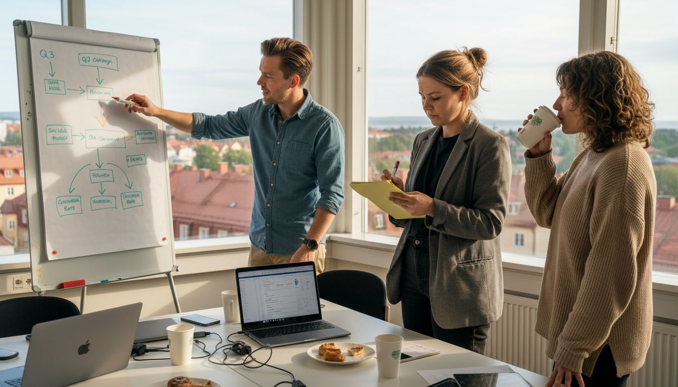 Digital marketing team meeting in Halmstad office