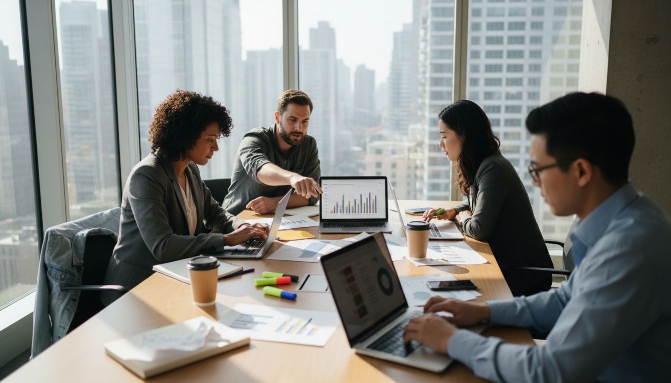 Sales team meeting project management workspace