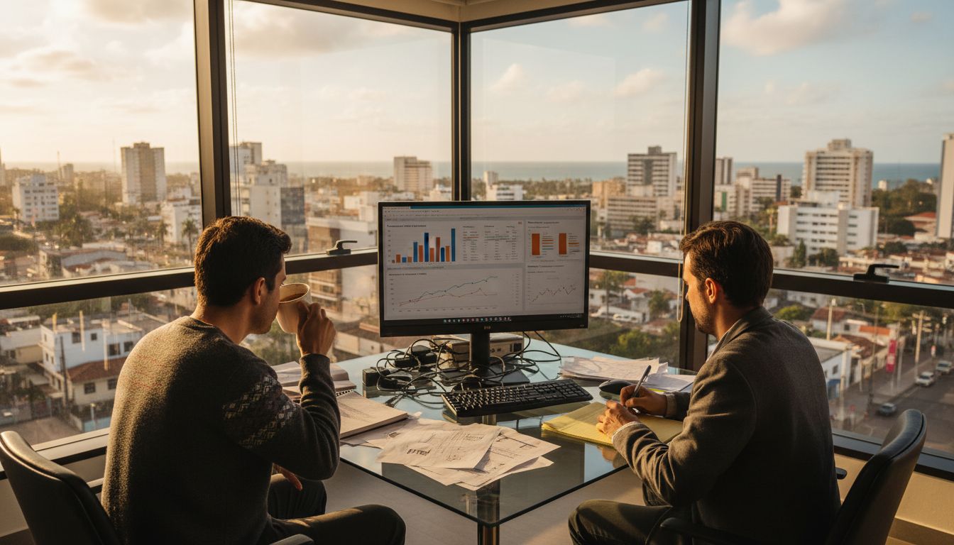 Marketing team at desk in Maceió office