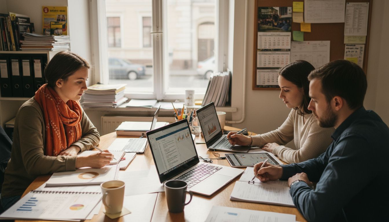 Marketing team working at office table in Zalaegerszeg