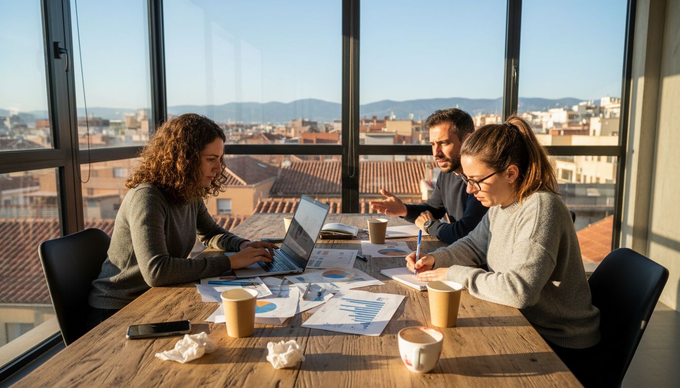 Marketing agency team meeting in city office
