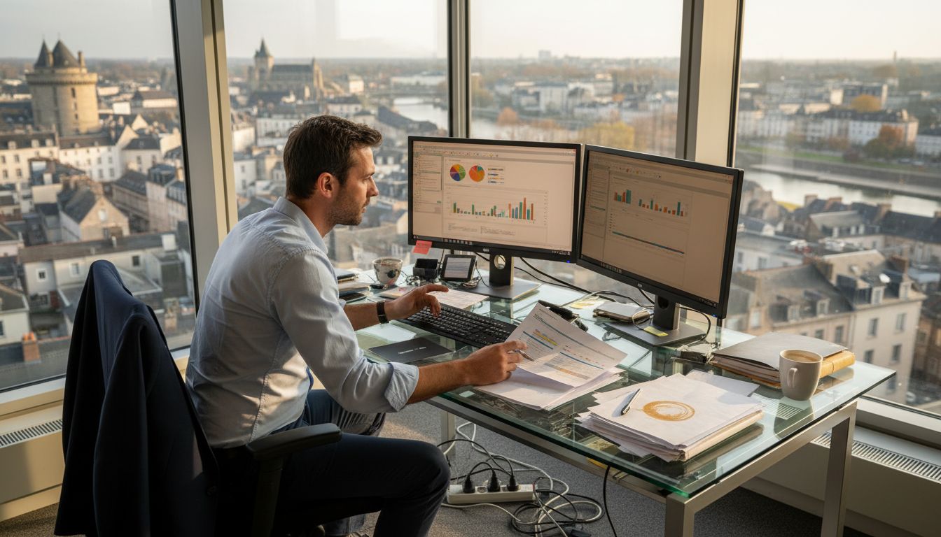 SEO agency workspace overlooking Angers city center