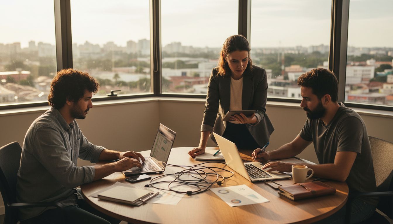 Equipe de marketing trabalhando em escritório de SEO