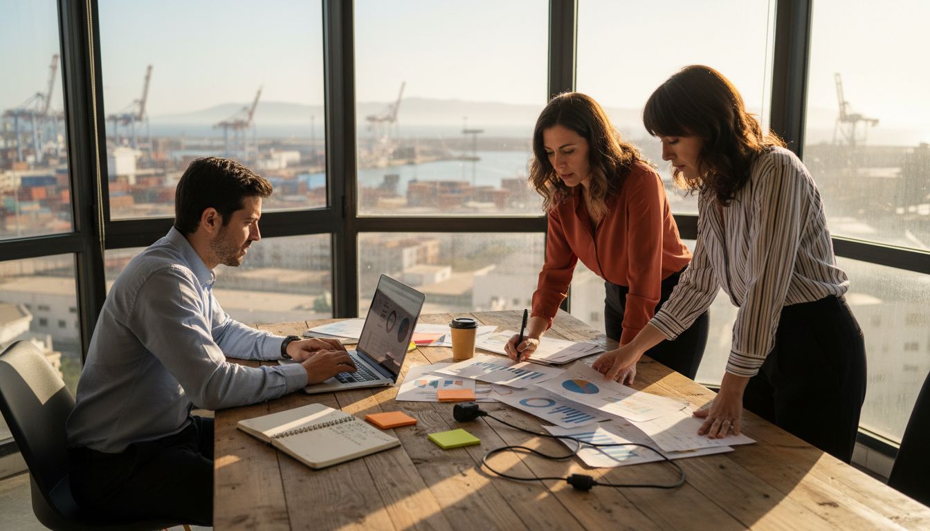 Marketing team collaborating in bright office Algeciras