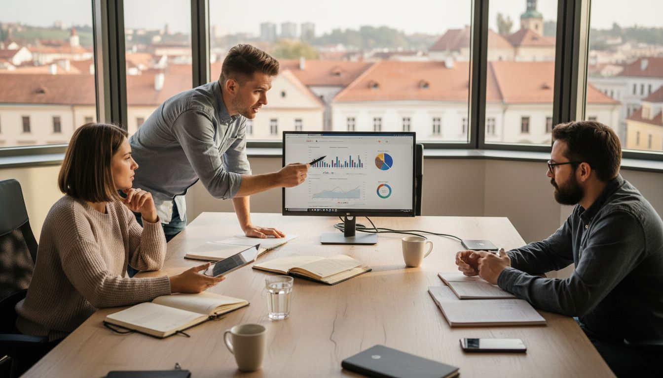 SEO agency team in lively Jihlava office workspace