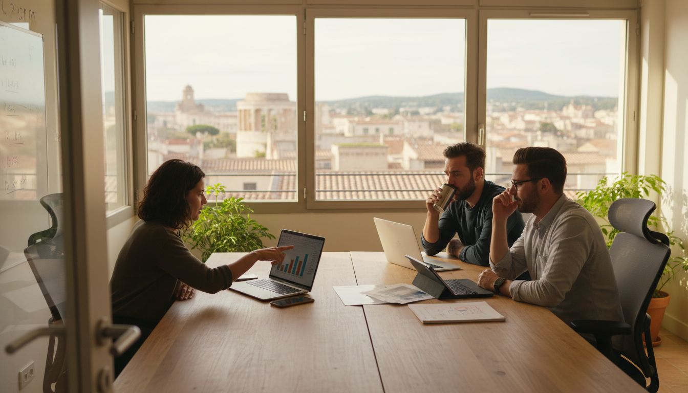 Digital marketers collaborating in Nîmes city office
