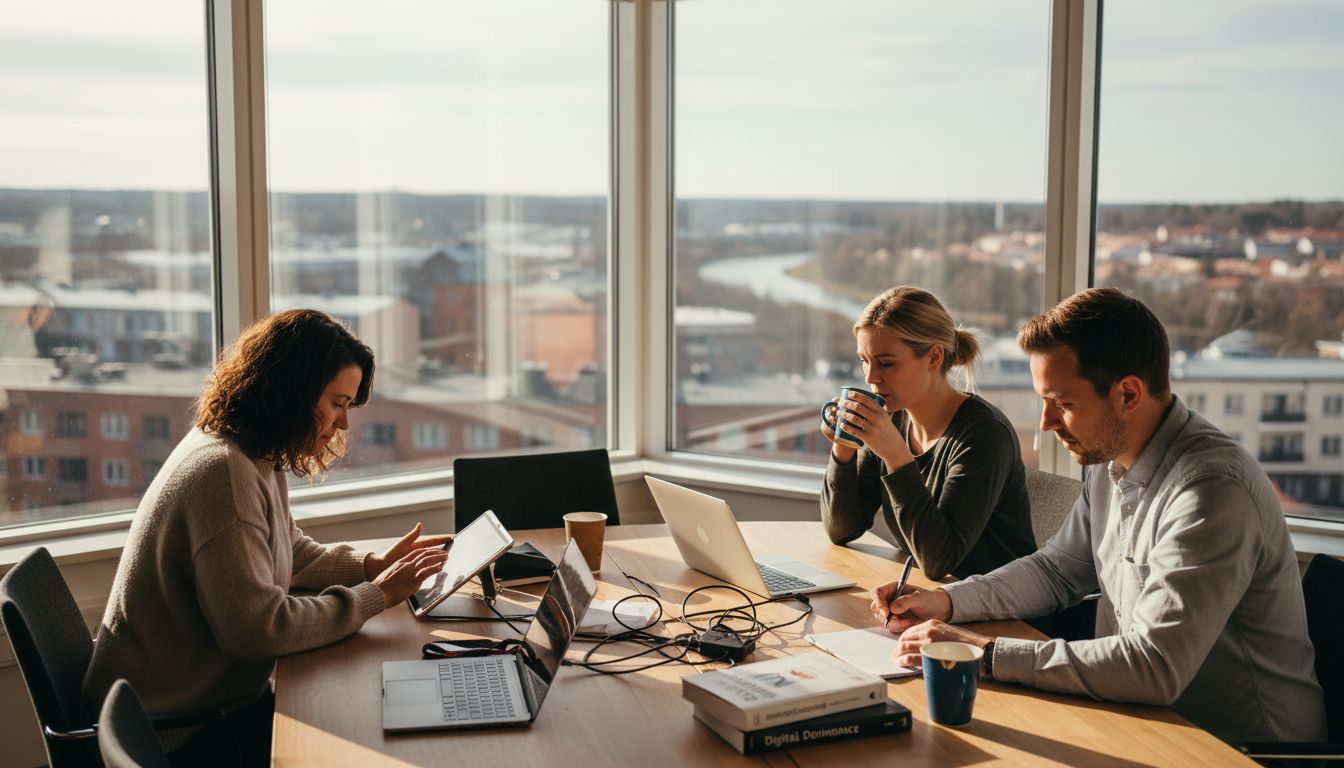 Team meeting at digital marketing agency office Karlstad