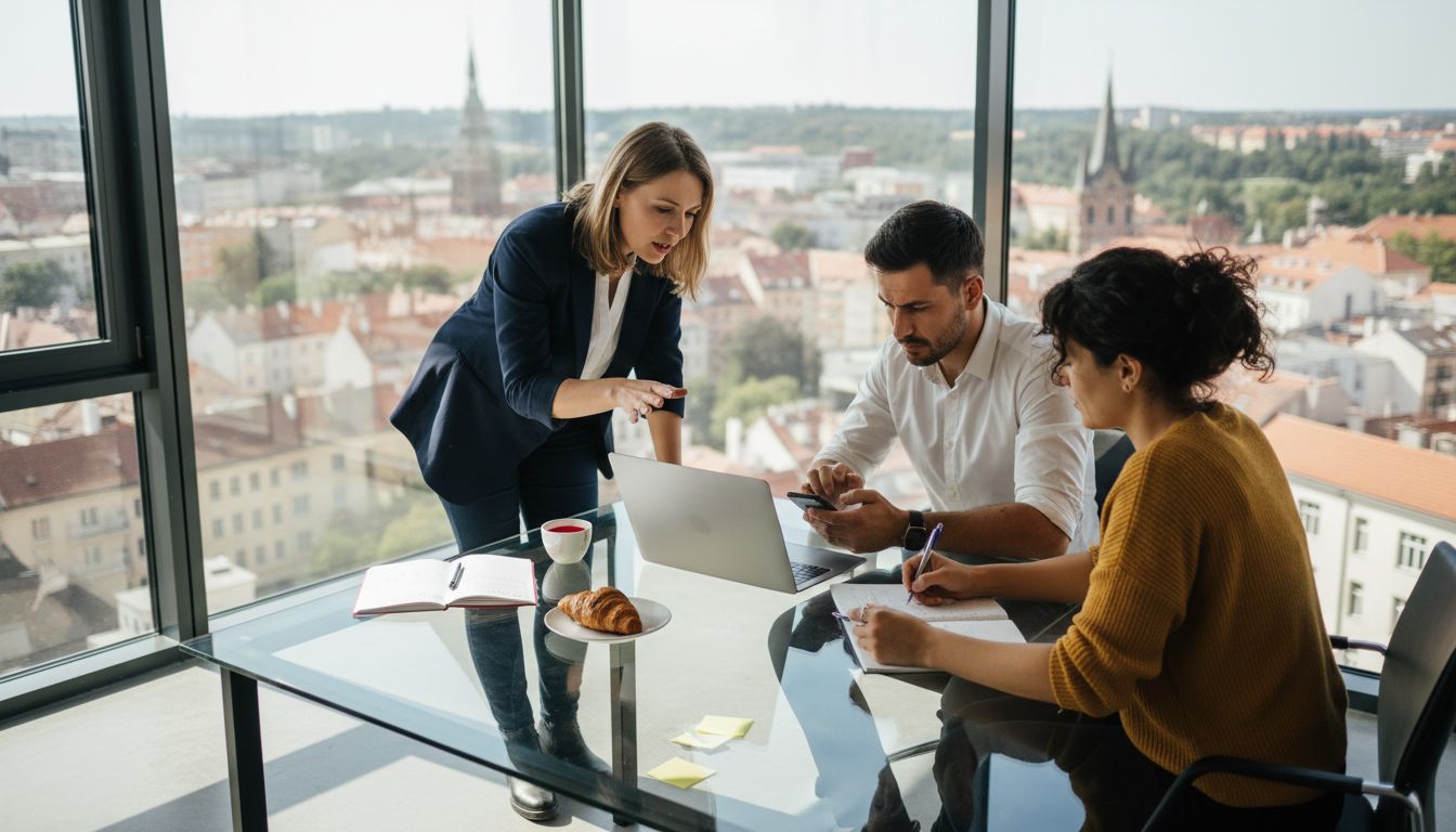 Digital marketers meet in Teplice office with sunlight