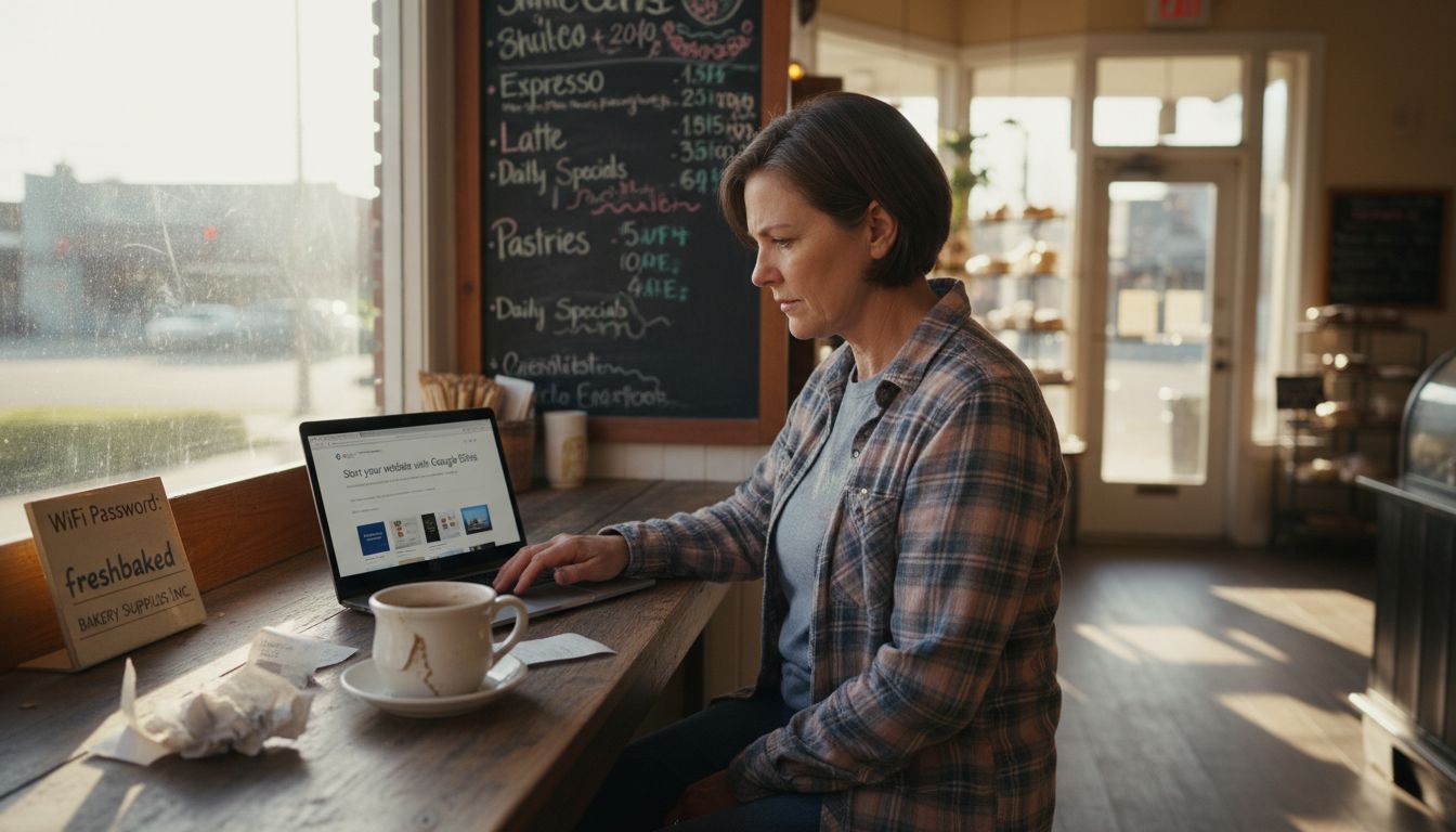 Business owner using Google Sites laptop