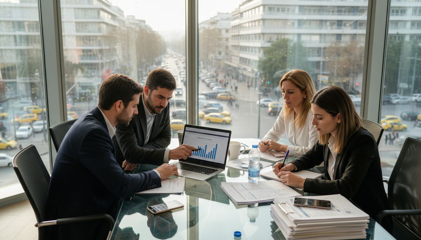 Συνάντηση της ομάδας του digital marketing σε φωτεινό γραφείο με θέα τον ήλιο.