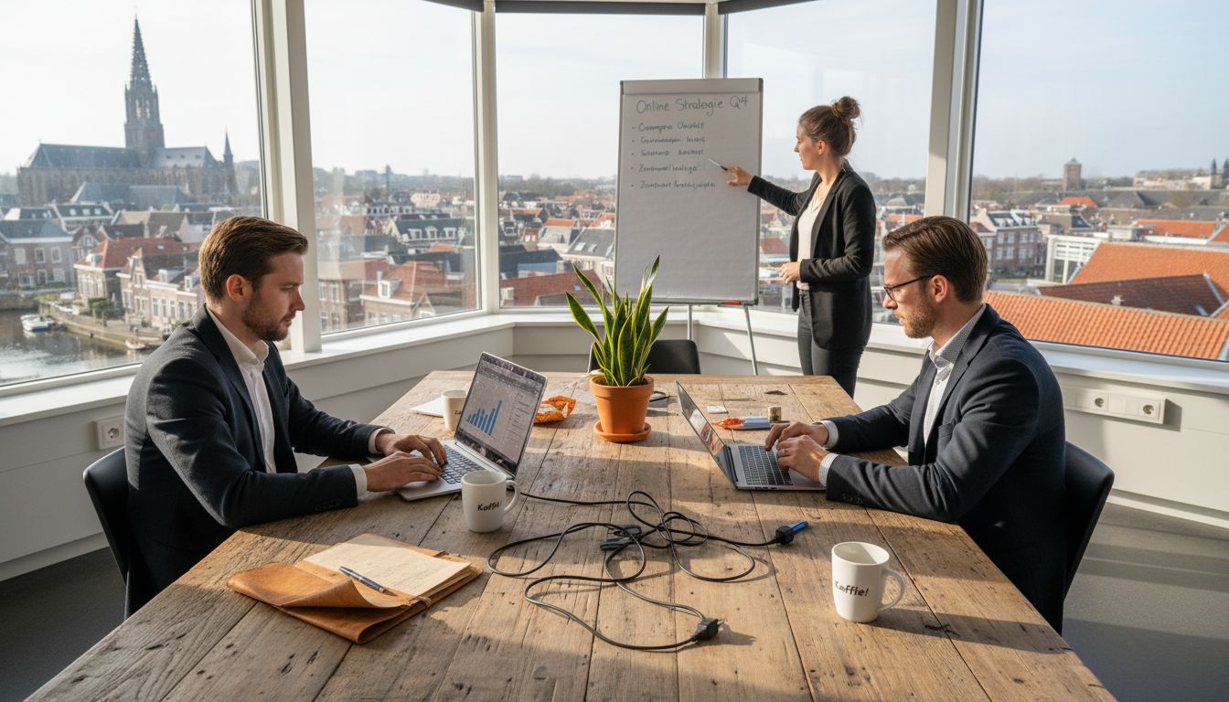 Teamoverleg van het SEO-bureau op ons kantoor in Den Bosch.