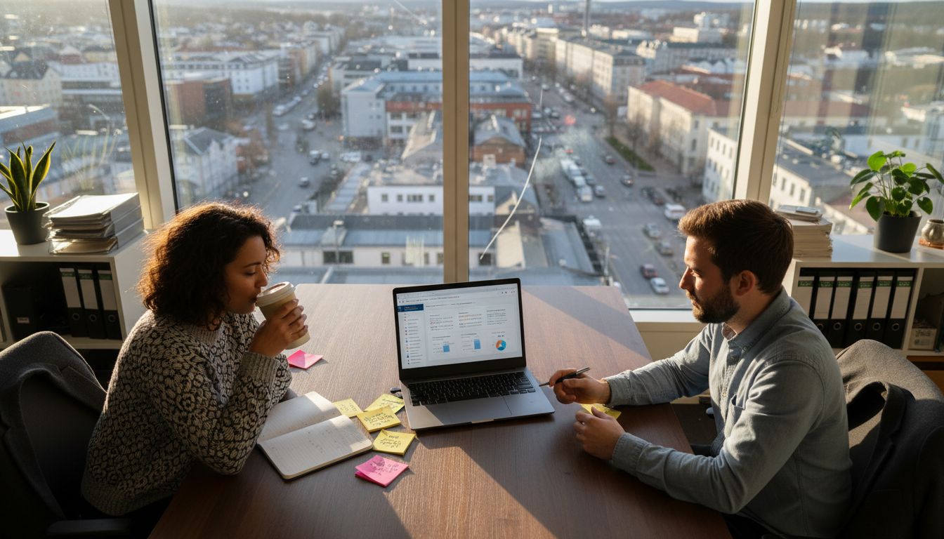 Markedsavdelingen jobber med dataanalyse på kontoret i Hamar.