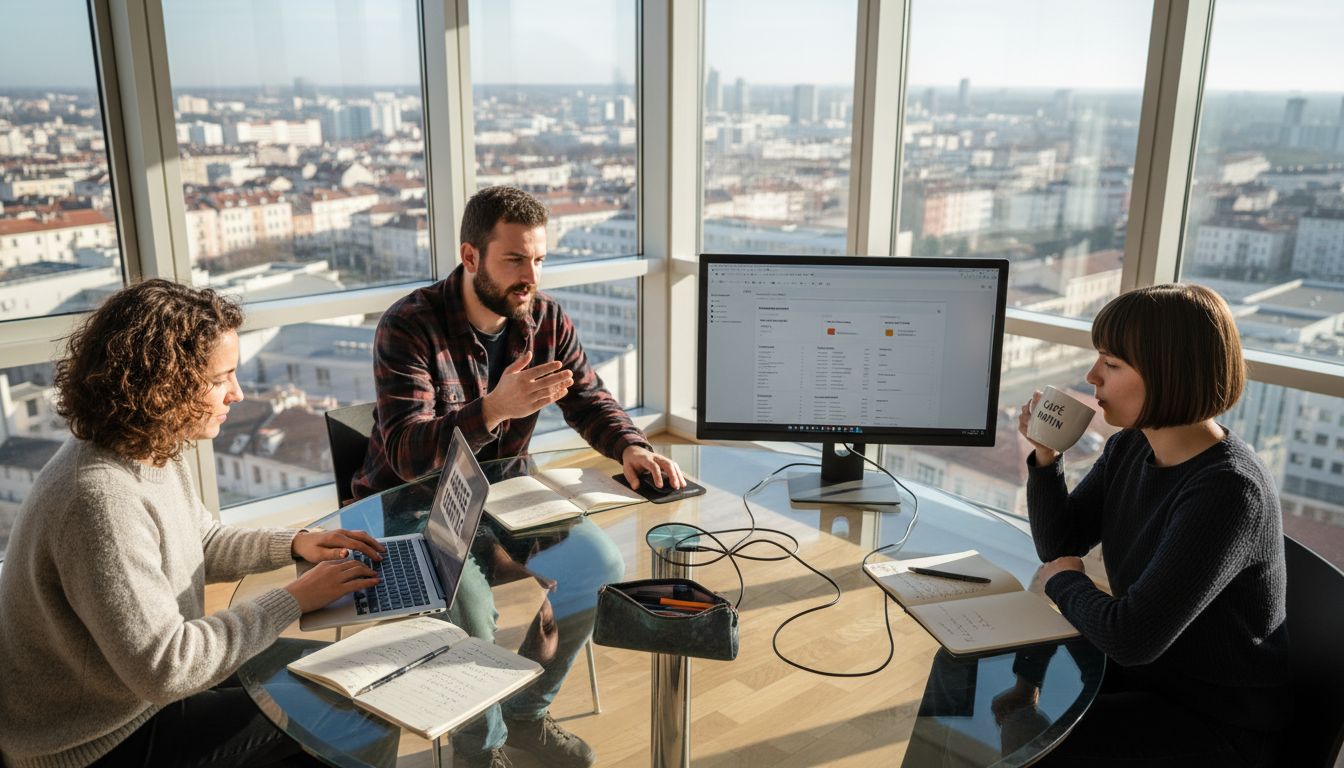 L’équipe marketing digital en pleine activité dans les bureaux de Villeurbanne.