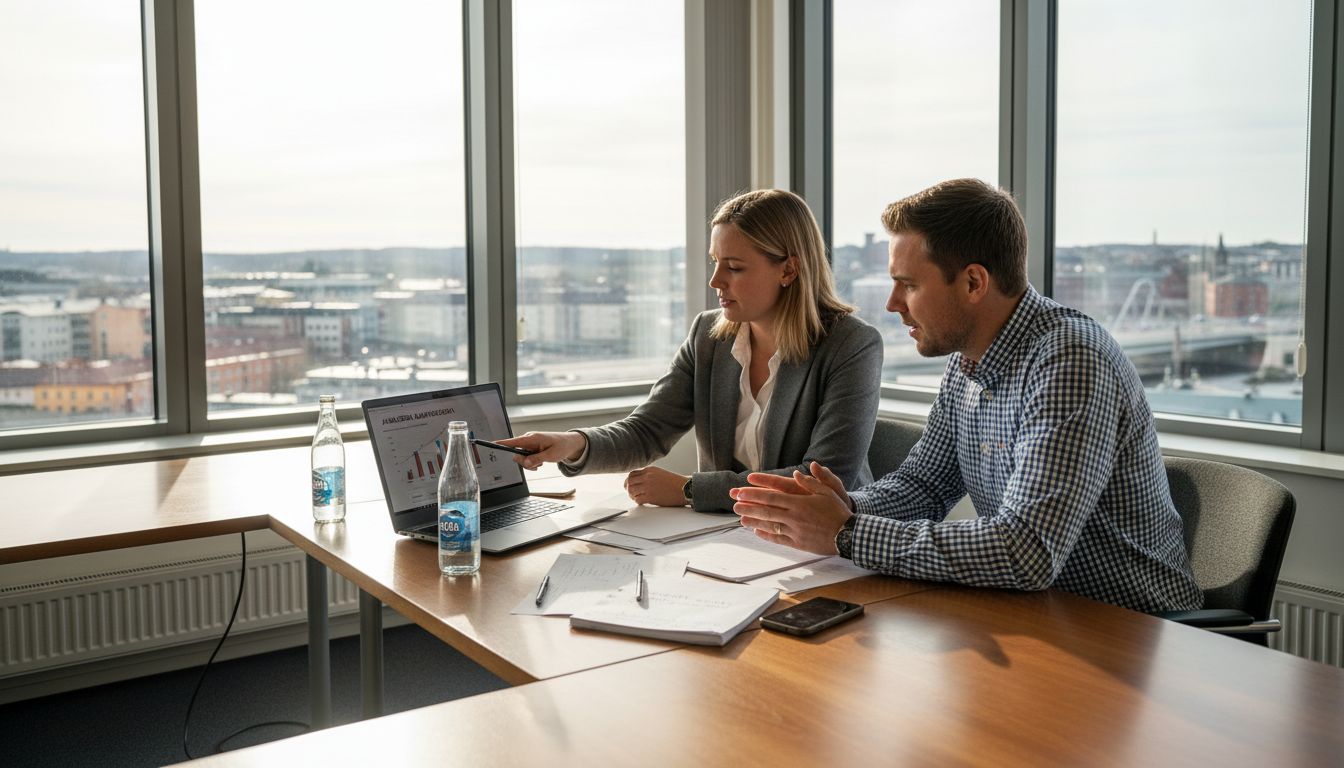 På hörnkontoret i Sundsvall sitter kollegorna samlade och pratar marknadsföring.