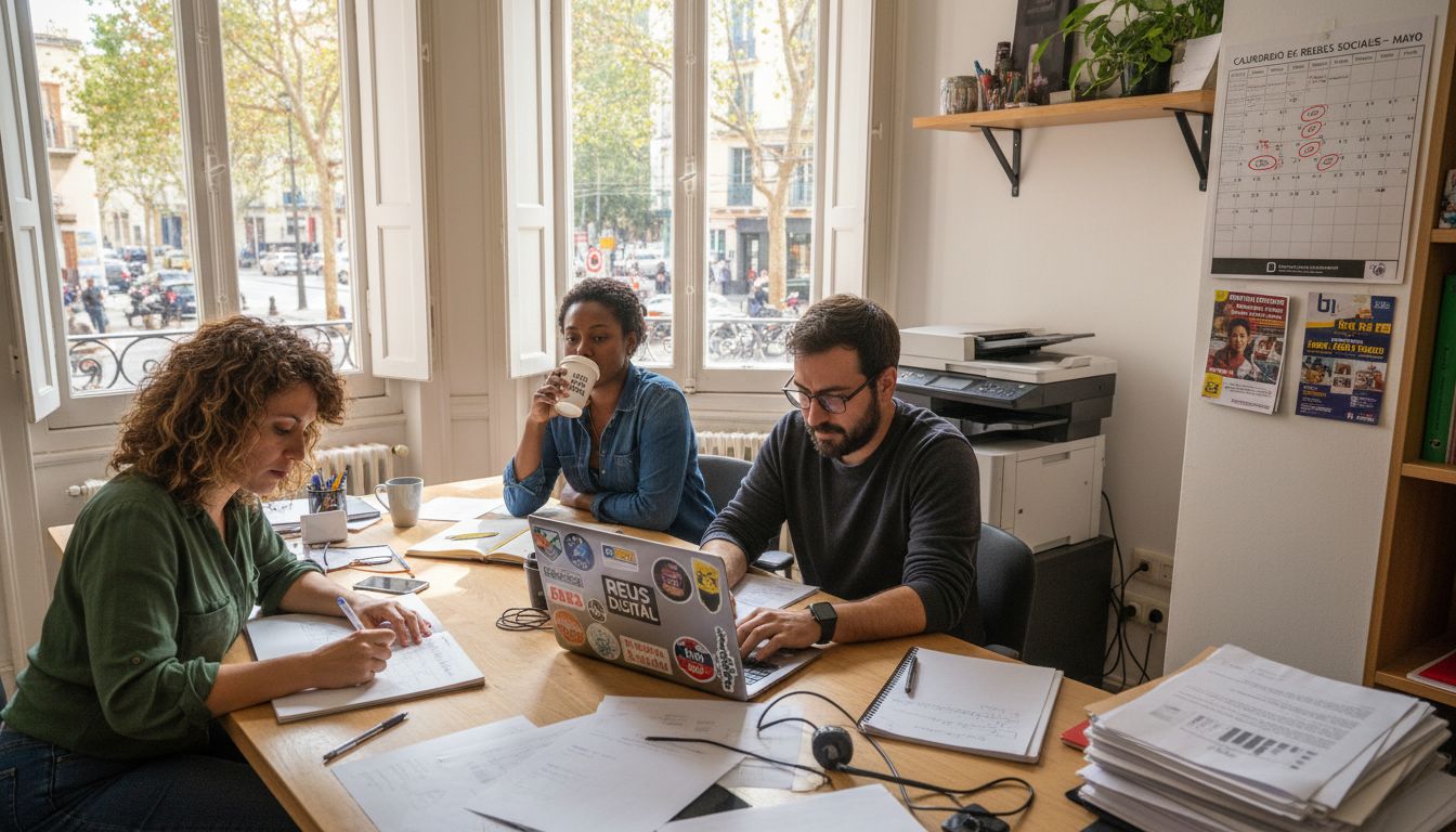 Sesión de ideas del equipo de marketing en la oficina de Reus