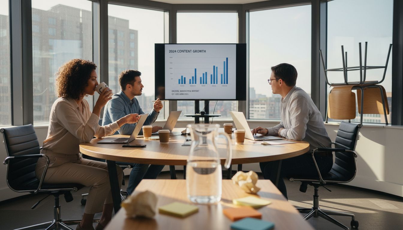 Team reviewing digital strategy in office