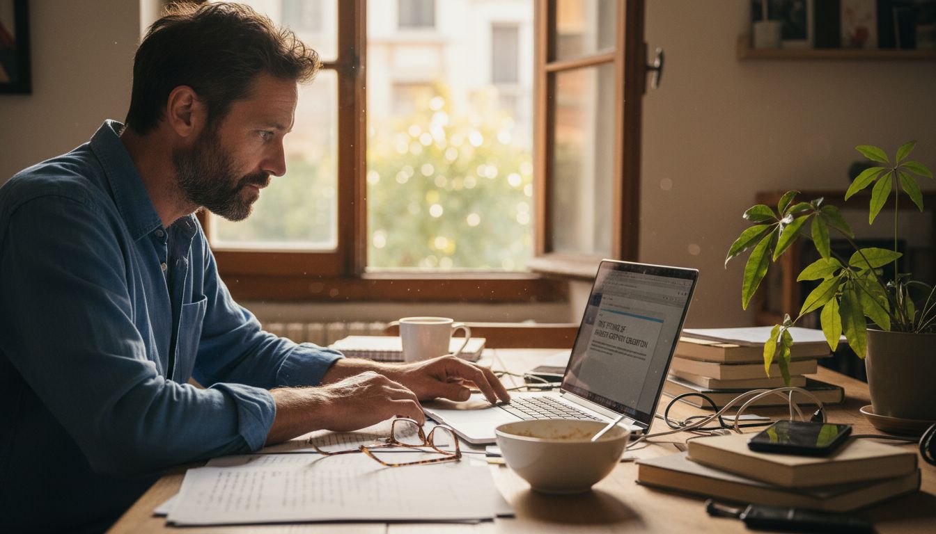 Editor working with AI content at home