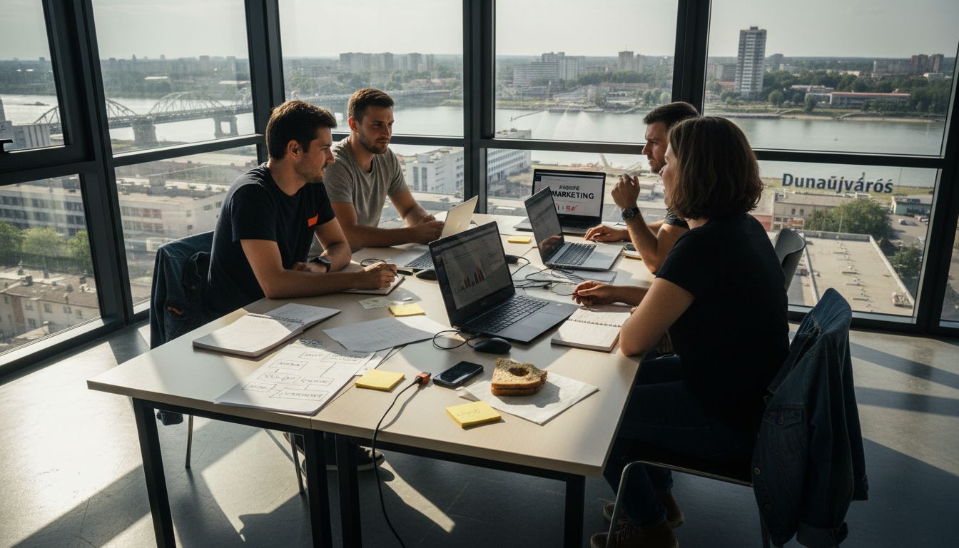 Csapatmegbeszélés a dunaújvárosi digitális ügynökség irodájában
