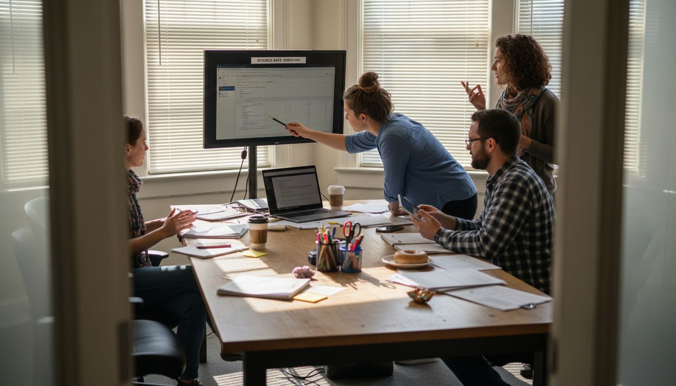 Analysts reviewing website bounce rate data