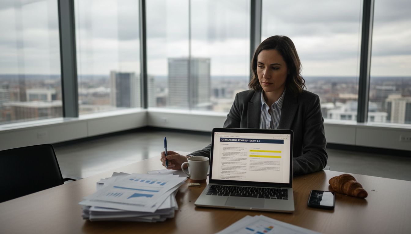 Woman creating lead generation content in office