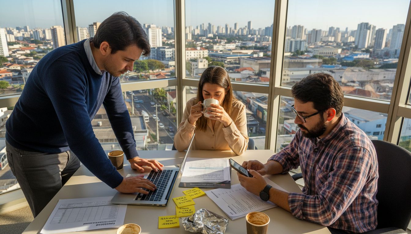 Equipa de marketing a avaliar o desempenho das campanhas no escritório