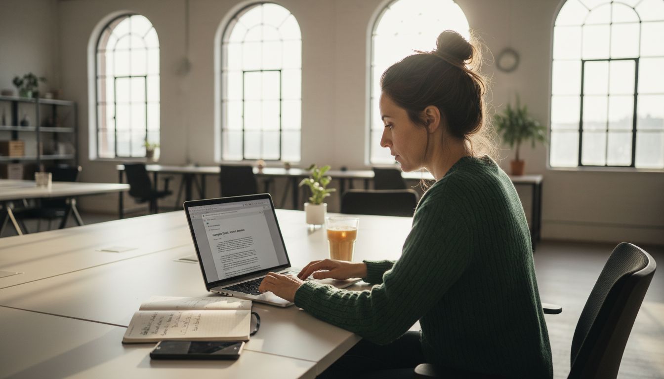 Un piccolo imprenditore seduto alla scrivania prepara una campagna email per la sua attività.