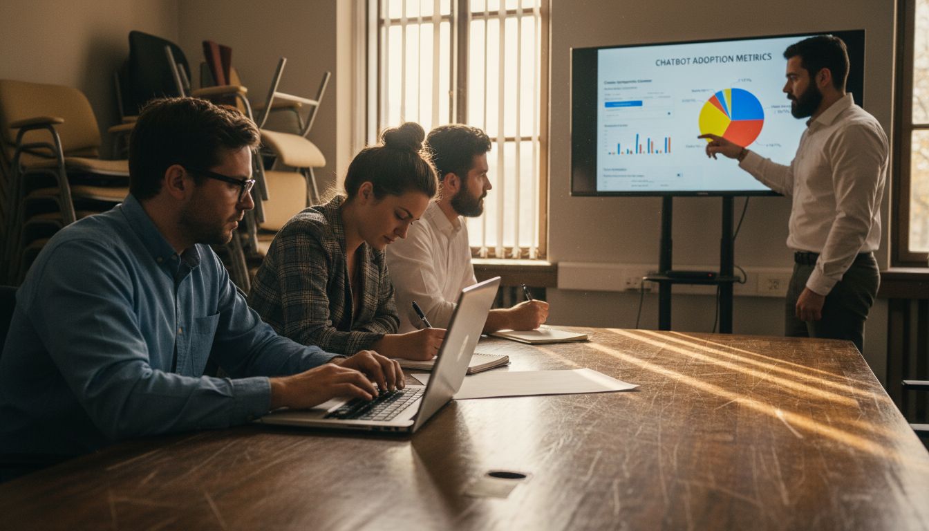 Colleagues discuss chatbot integration metrics