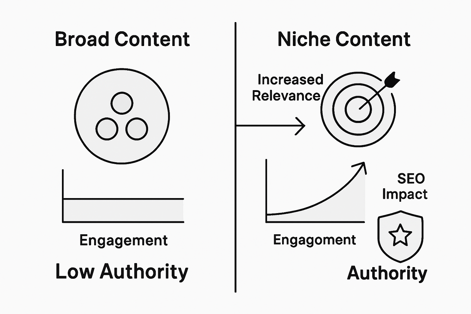Infographic comparing broad and niche content