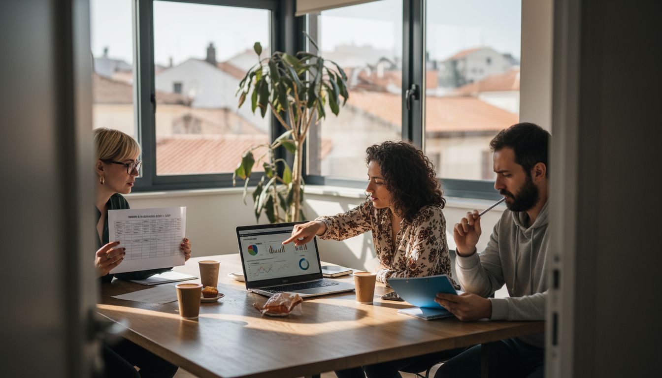 El equipo de SEO reunido en la oficina de Lugo trabajando alrededor de la mesa
