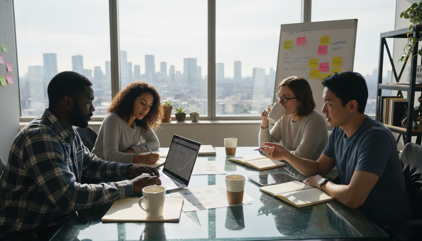 Team collaborating on SEO strategy in office