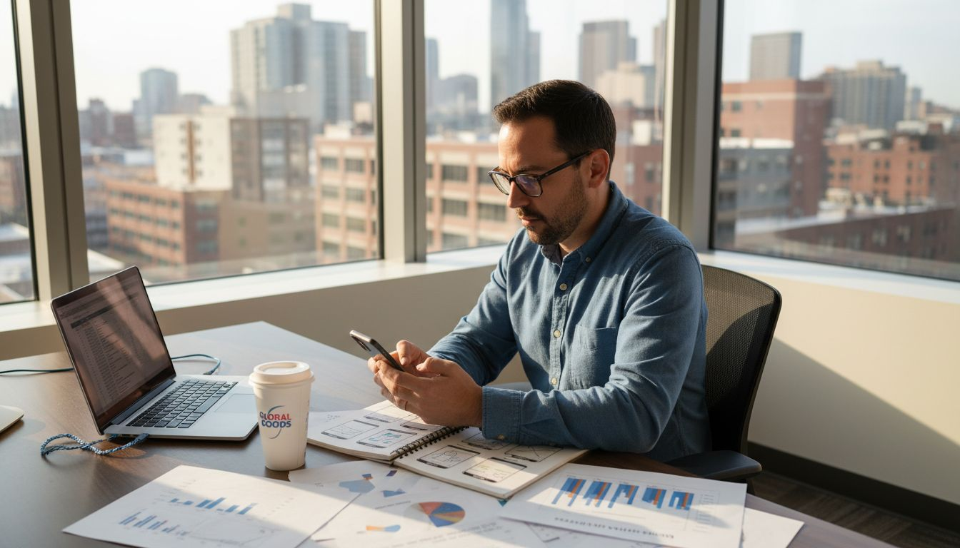 E-commerce manager checking mobile storefront