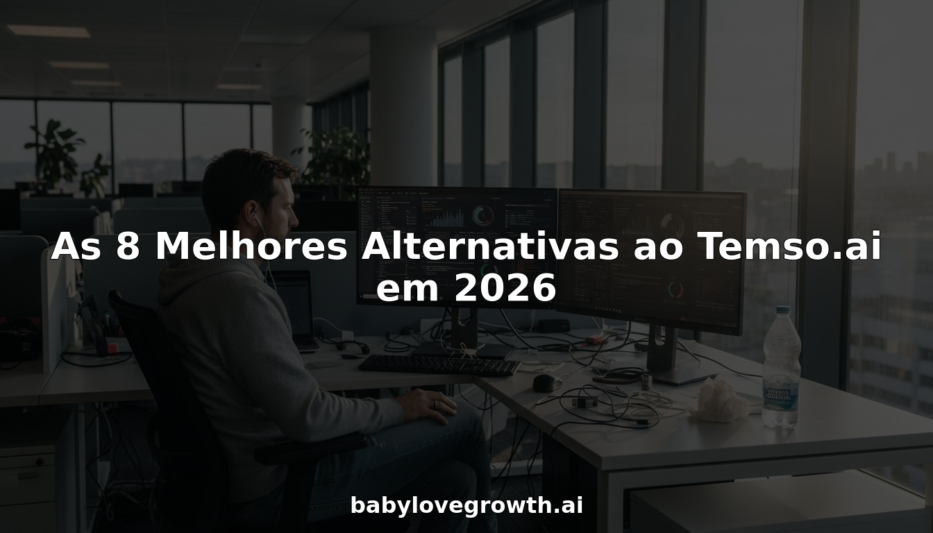 Analista a comparar ferramentas de dashboards de IA, rodeado por uma secretária desarrumada