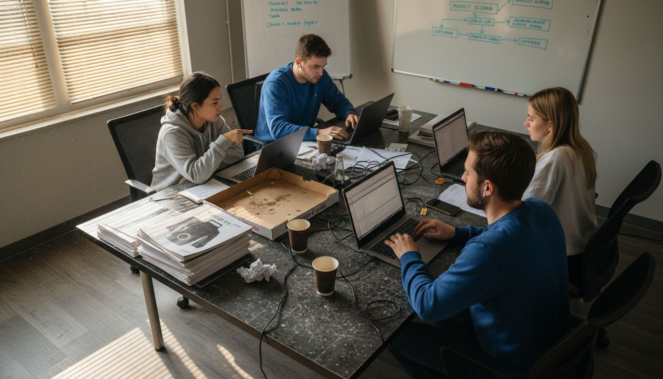 E-commerce team reviewing schema at table