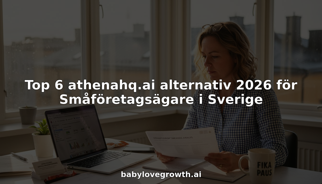 En småföretagare sitter vid sitt röriga skrivbord och går igenom olika AI-verktyg för att hitta det som passar bäst för verksamheten.